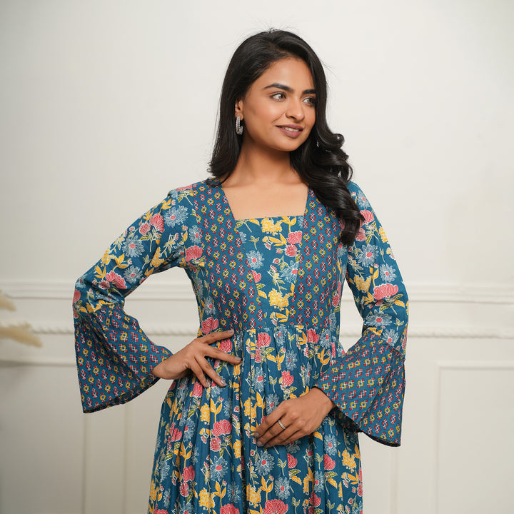 'Blue Mosaic' Mom and Daughter Cotton Dresses