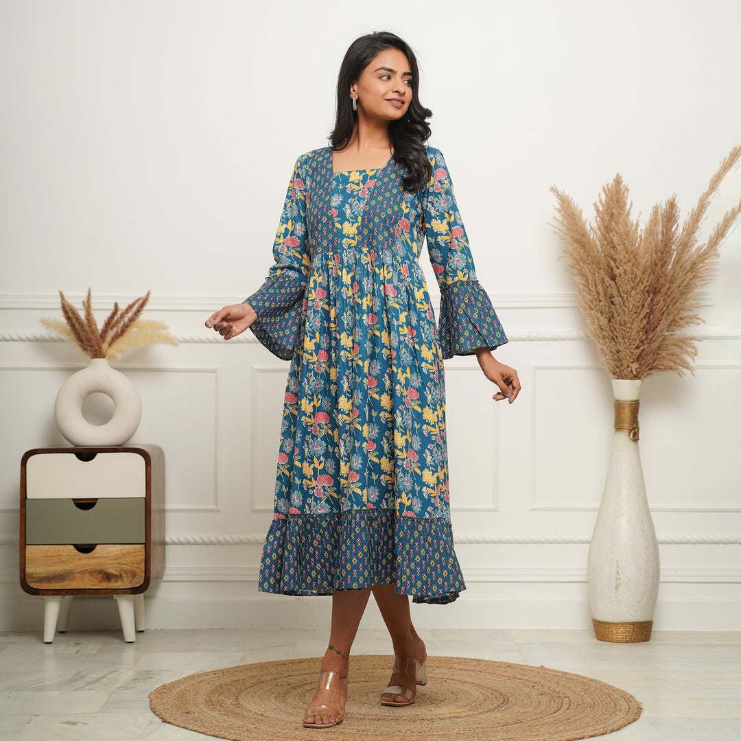 'Blue Mosaic' Mom and Daughter Cotton Dresses