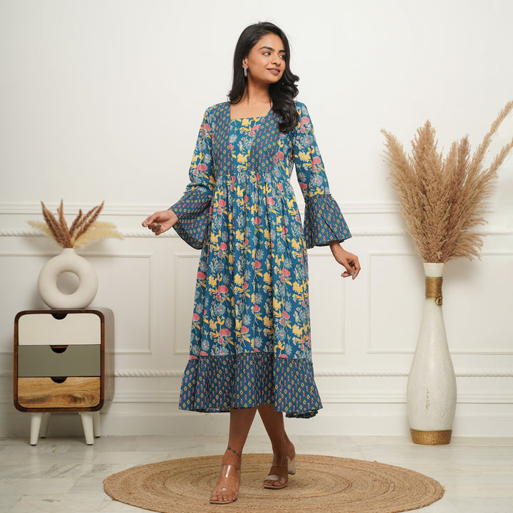 'Blue Mosaic' Mom and Daughter Cotton Dresses