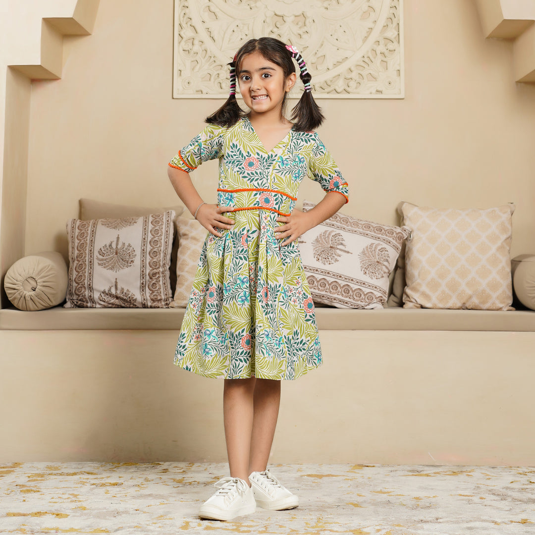 'Tropical Green' Mom and Daughter Cotton Dresses