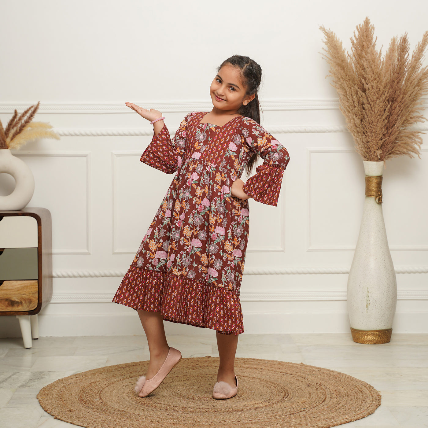 'Brown Mosaic' Mom and Daughter Cotton Dresses