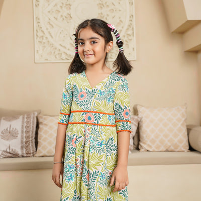 'Tropical Green' Girl's Cotton Dress