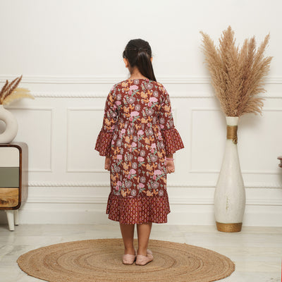 'Brown Mosaic' Girl's Cotton Dress