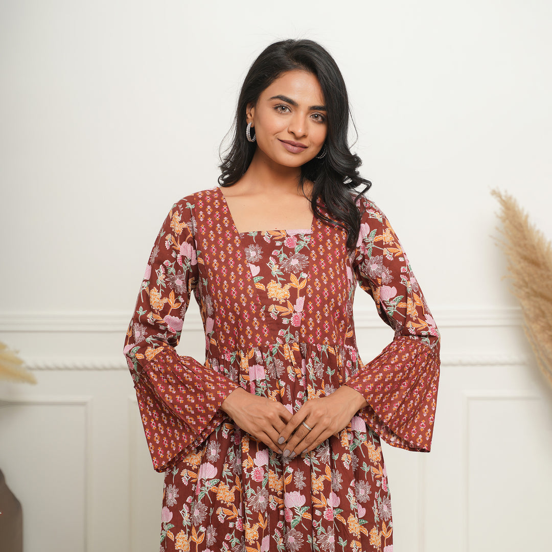 'Brown Mosaic' Mom and Daughter Cotton Dresses