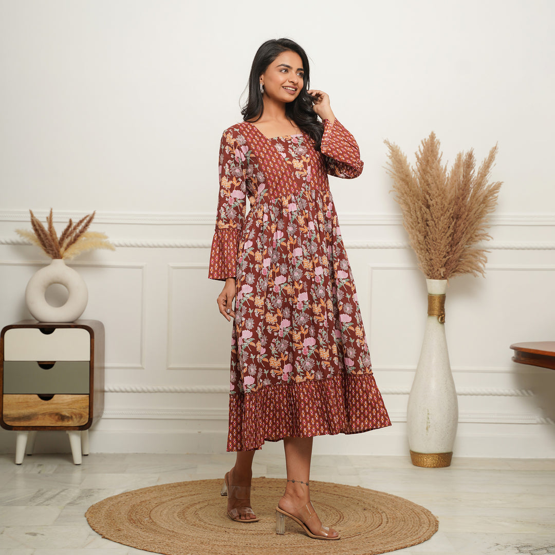 'Brown Mosaic' Mom and Daughter Cotton Dresses