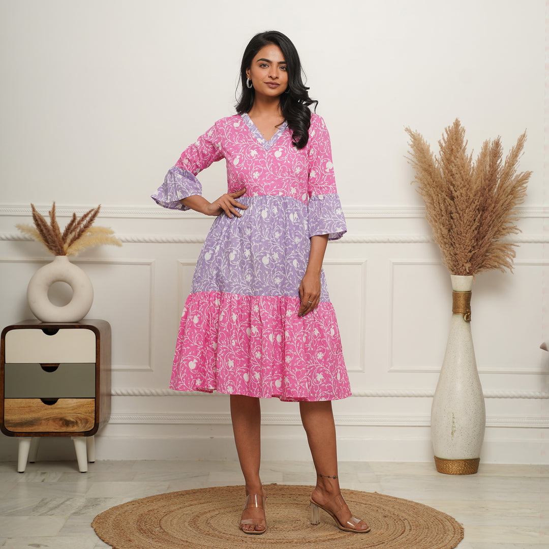 'Floral Dual' Mom and Daughter Tiered Cotton Dresses