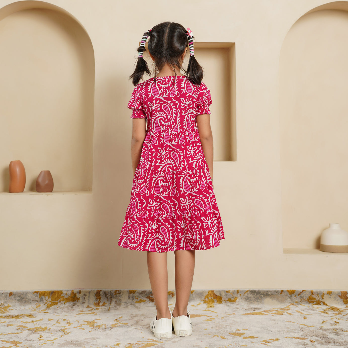 'Pink Kery' Block Printed Girl's Cotton Dress