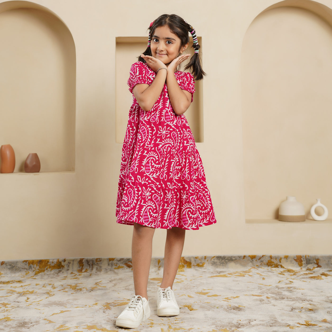 'Pink Kery' Block Printed Girl's Cotton Dress