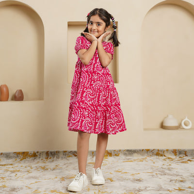 'Pink Kery' Block Printed Girl's Cotton Dress