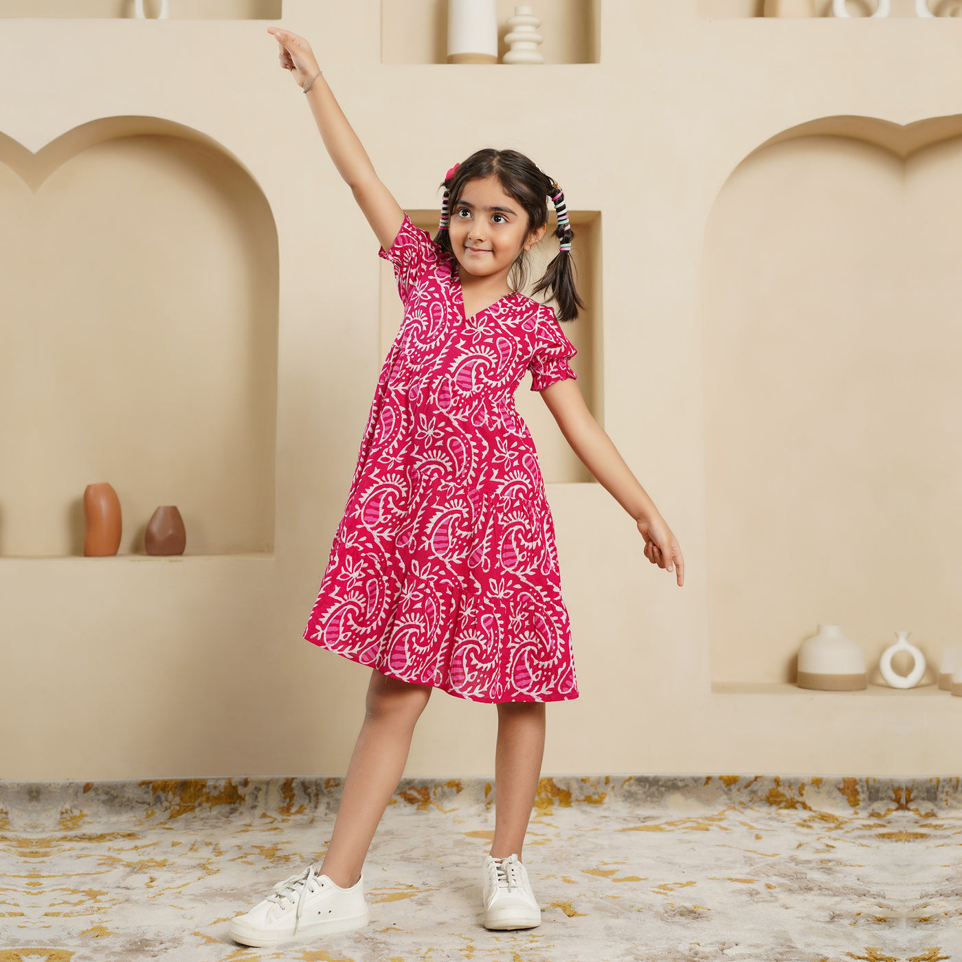 'Pink Kery' Block Printed Girl's Cotton Dress