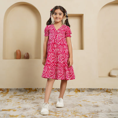 'Pink Kery' Block Printed Mom and Daughter Cotton Dresses