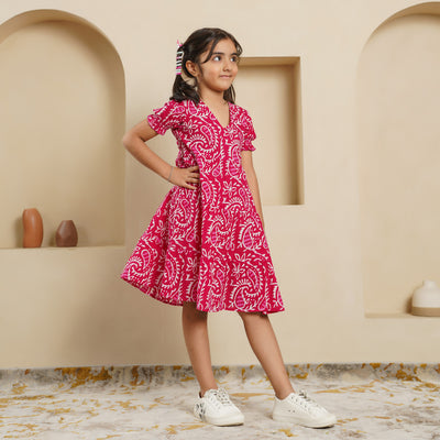 'Pink Kery' Block Printed Girl's Cotton Dress