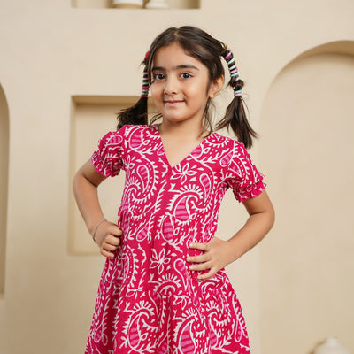 'Pink Kery' Block Printed Girl's Cotton Dress