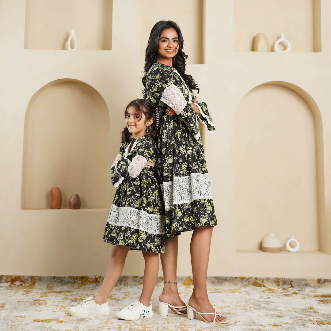 Cotton 'Black Fern' Mom and Daughter Dresses