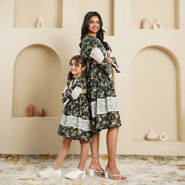 Cotton 'Black Fern' Mom and Daughter Dresses