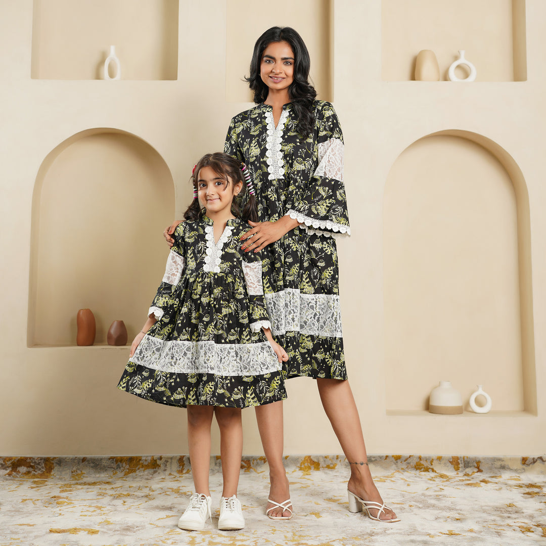 Cotton 'Black Fern' Mom and Daughter Dresses
