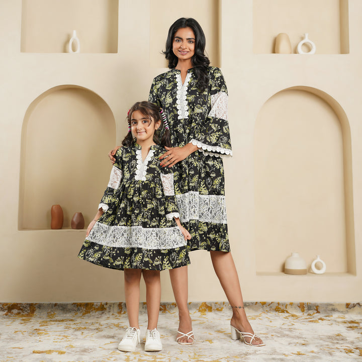 Cotton 'Black Fern' Mom and Daughter Dresses