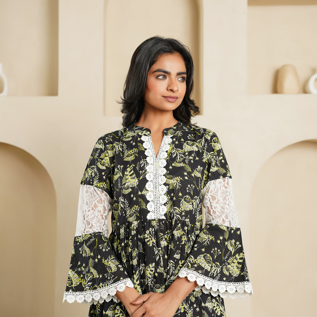 Cotton 'Black Fern' Mom and Daughter Dresses