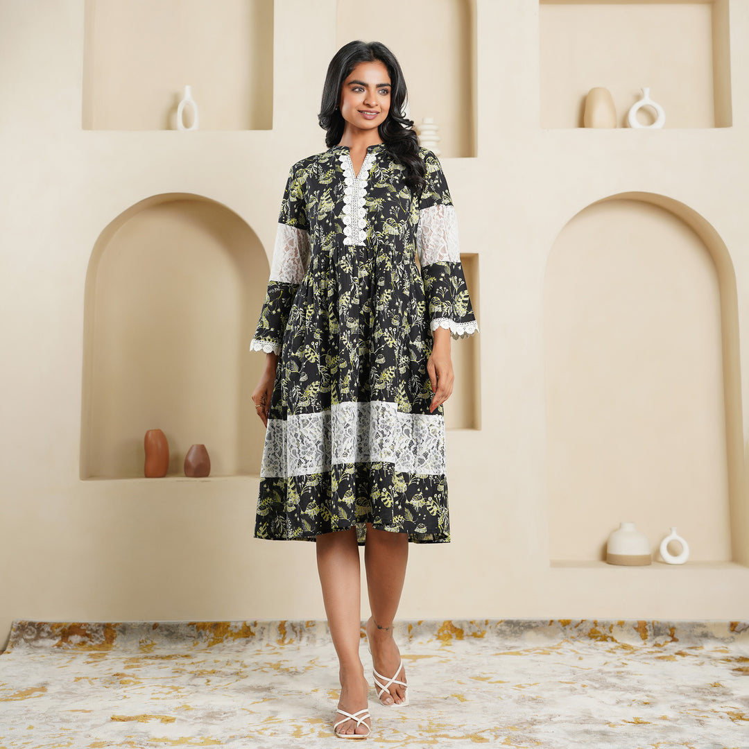 Cotton 'Black Fern' Mom and Daughter Dresses