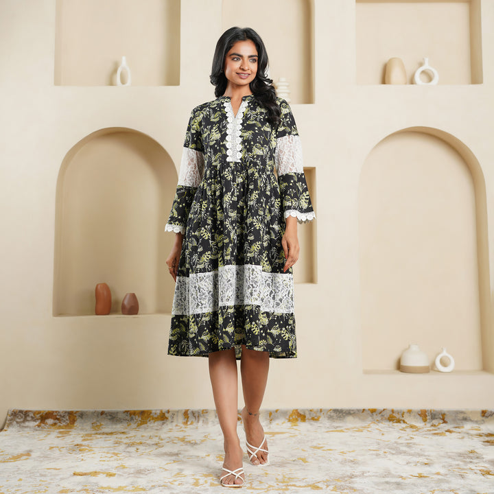 Cotton 'Black Fern' Mom and Daughter Dresses