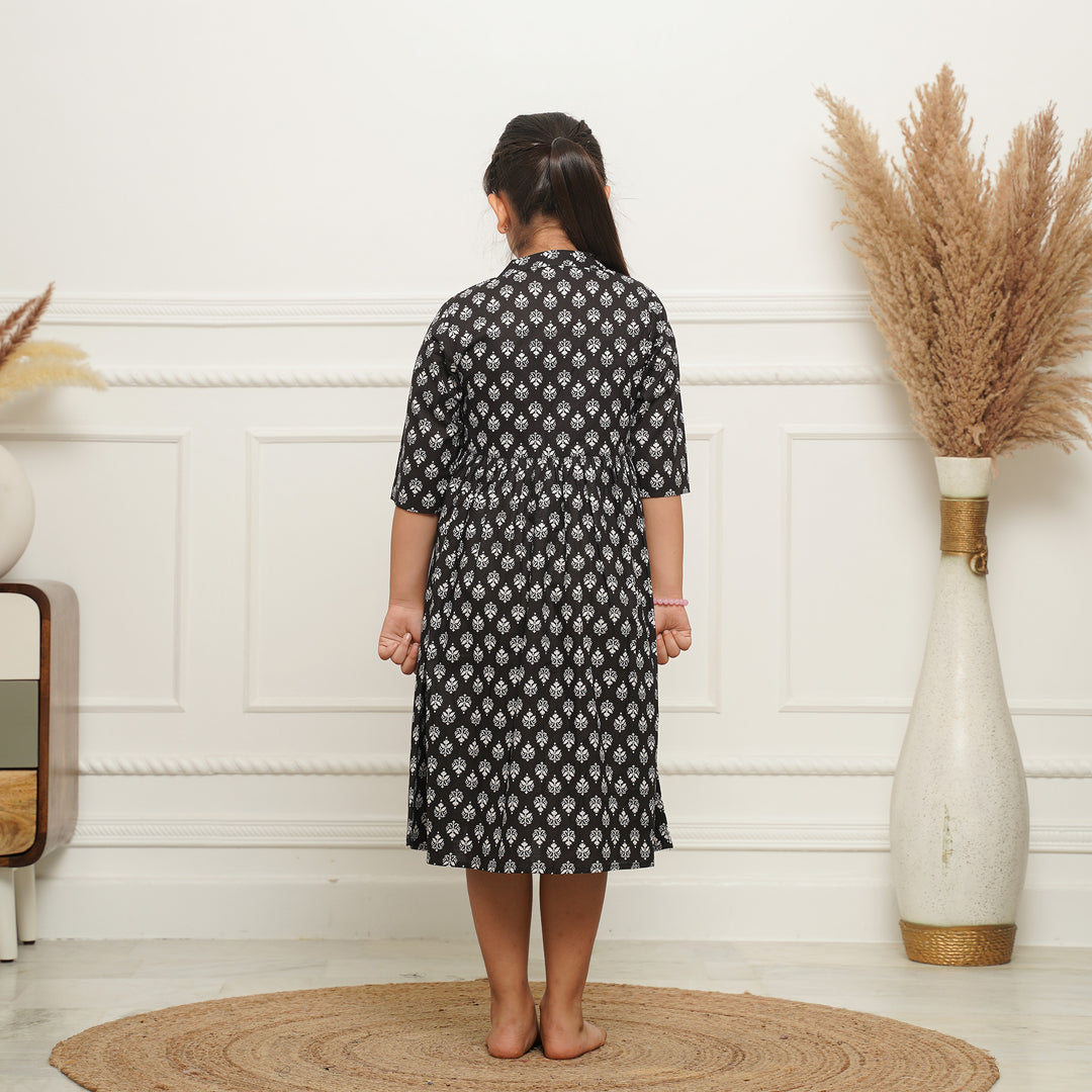 Black Booti Button Down Girl's Cotton Dress