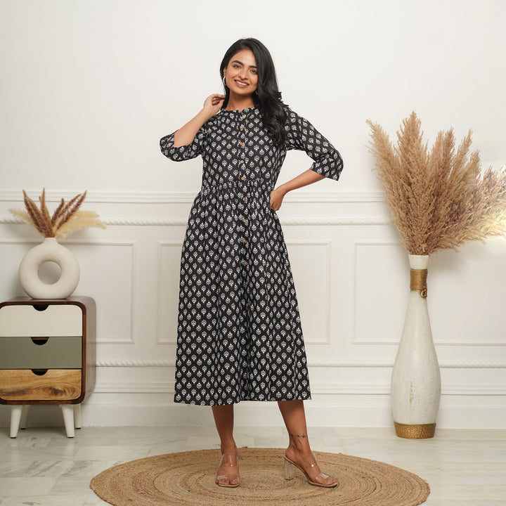 Black Booti Button Down Mom and Daughter 3in1 Dresses