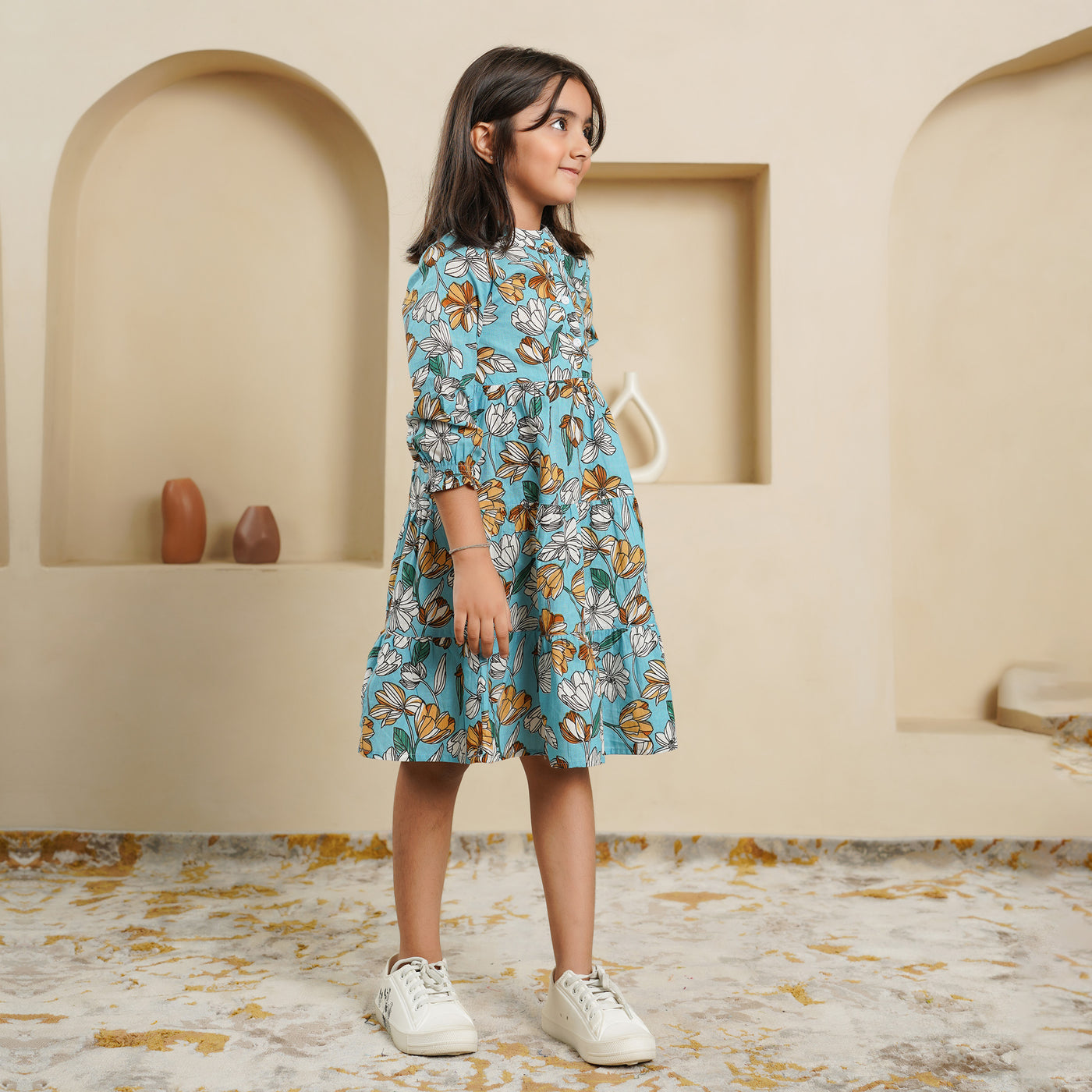 'Sky Blue Blossom' Mom and Daughter Tiered Cotton Dresses