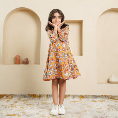 'Mustard Blossom' Mom and Daughter Tiered Cotton Dresses