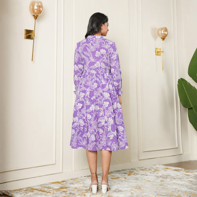 Lilac Haven 3-Tiered Cotton Midi Dress with Pockets