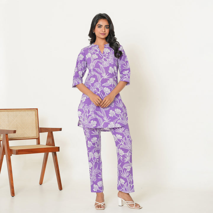 Women's Cotton Co ord Set- Lilac Haven