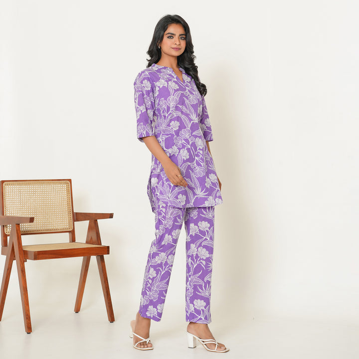 Women's Cotton Co ord Set- Lilac Haven