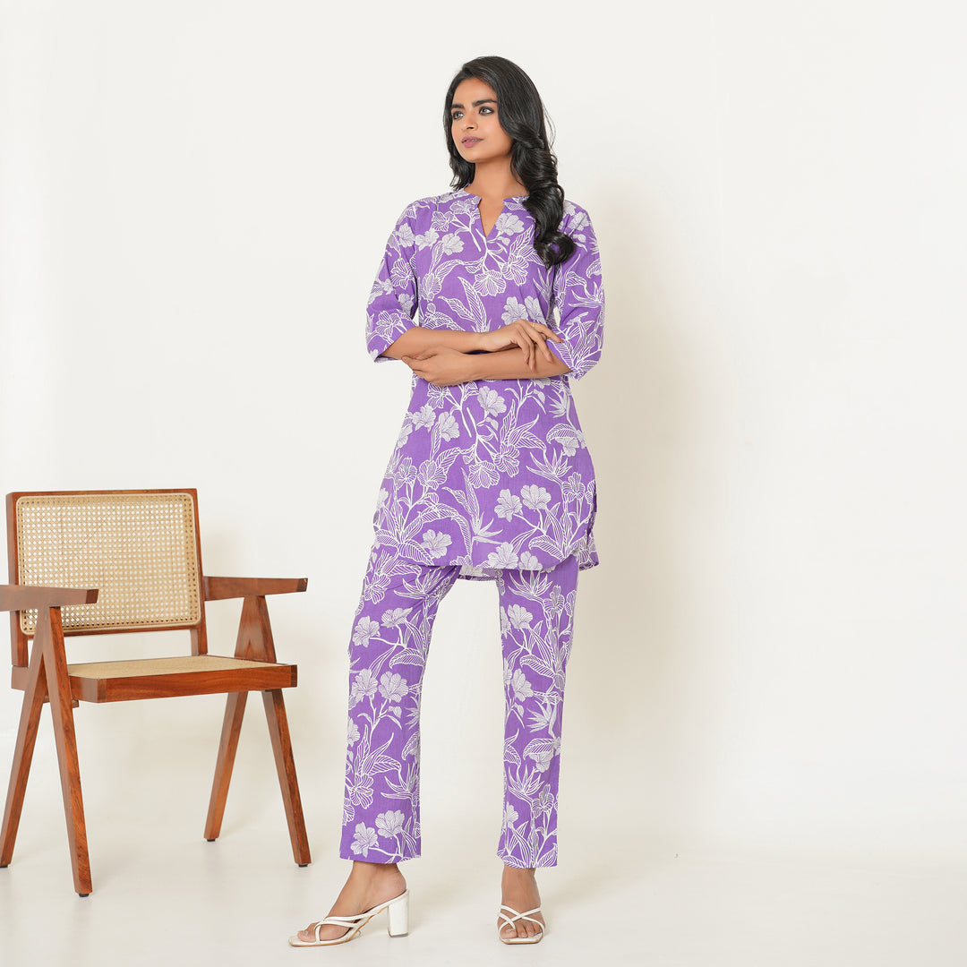 Women's Cotton Co ord Set- Lilac Haven