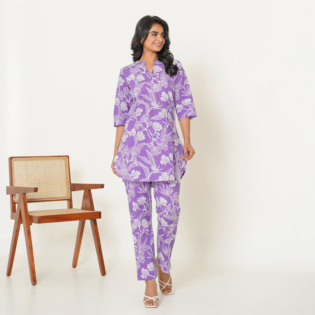 Women's Cotton Co ord Set- Lilac Haven