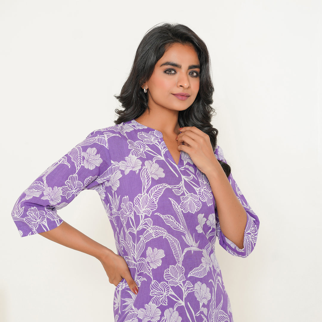 Women's Cotton Co ord Set- Lilac Haven