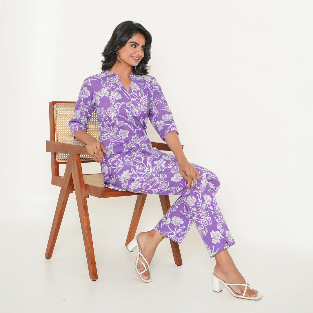 Women's Cotton Co ord Set- Lilac Haven