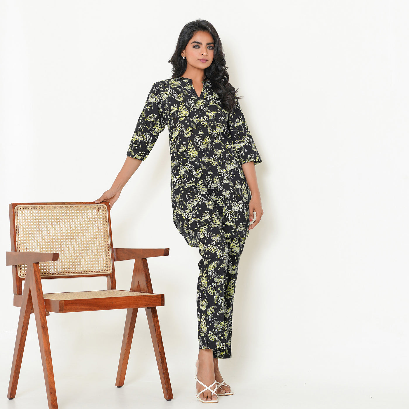 Women's Cotton Co ord Set- Black Fern