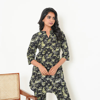 Women's Cotton Co ord Set- Black Fern