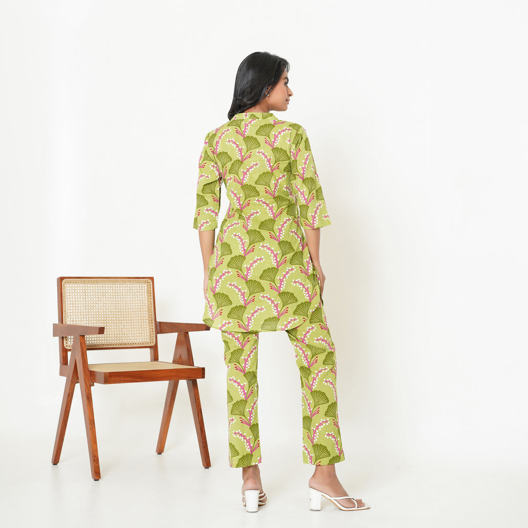 Women's Cotton Co ord Set- Vine on Green