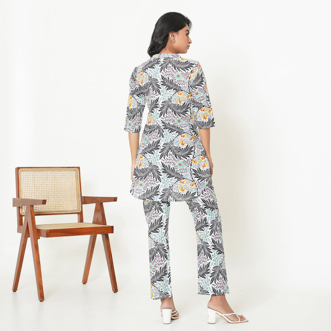 Women's Cotton Co ord Set- Tropical Black