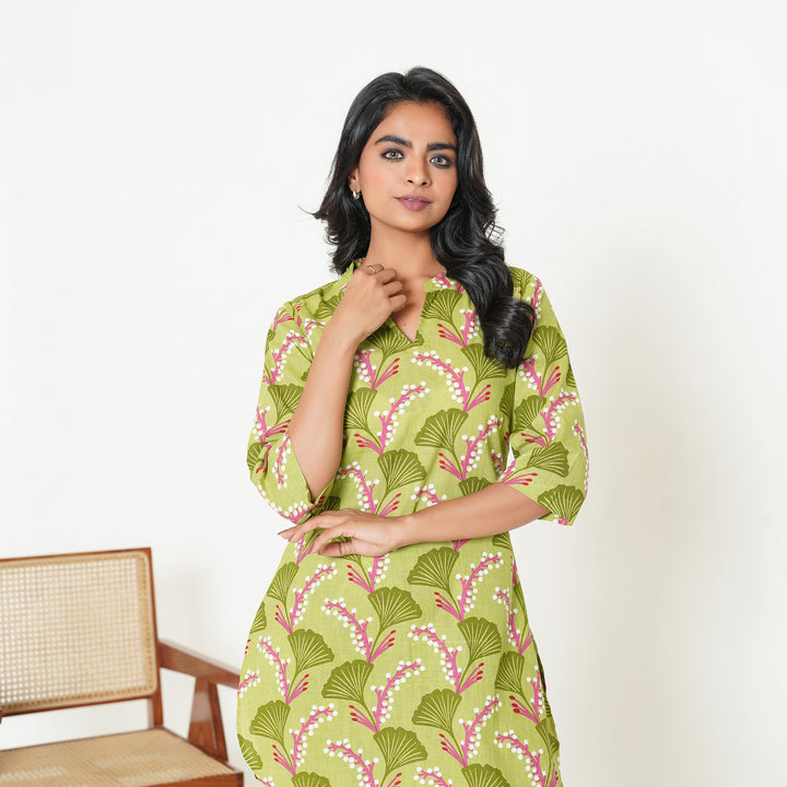 Women's Cotton Co ord Set- Vine on Green