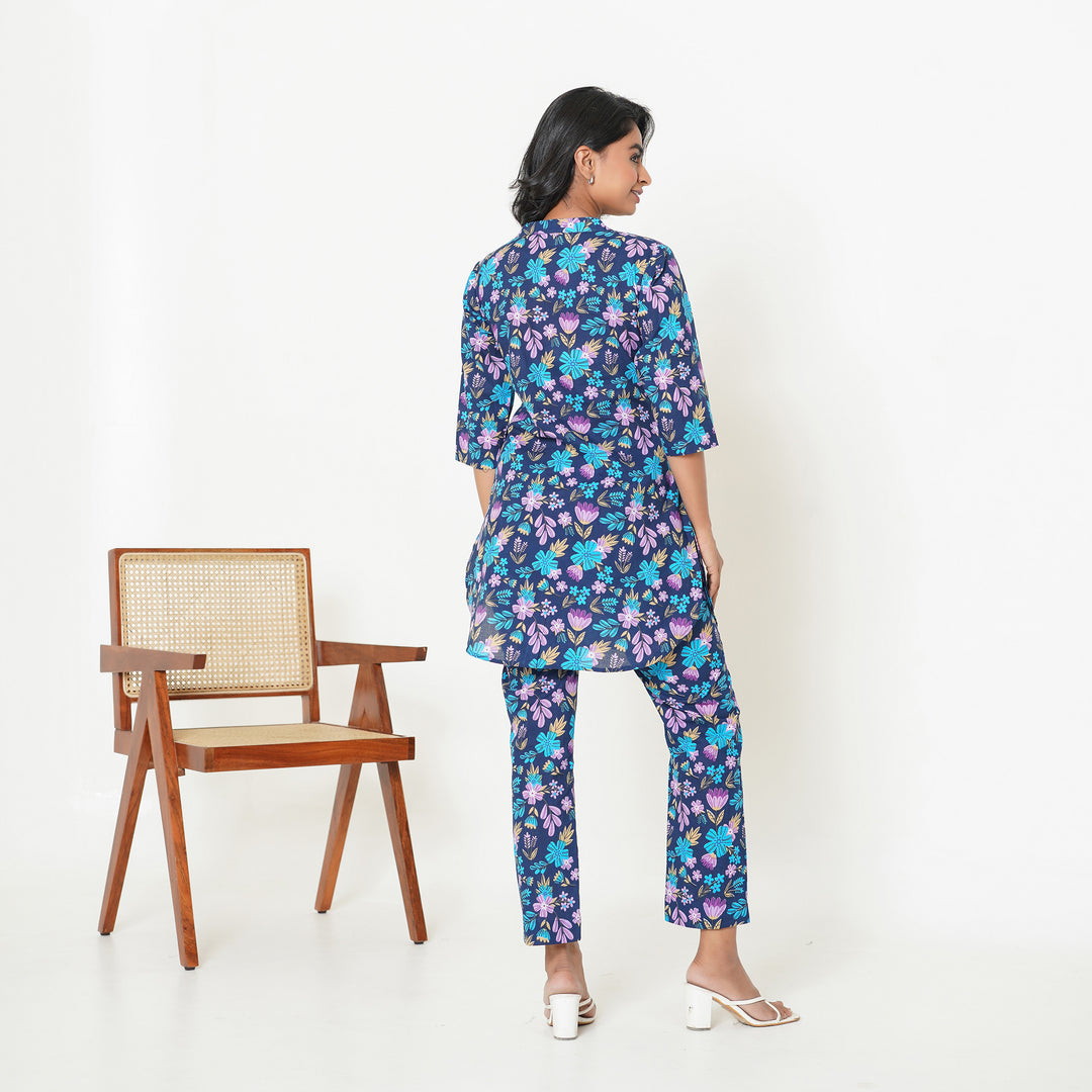 Women's Cotton Co ord Set- Blue Lush