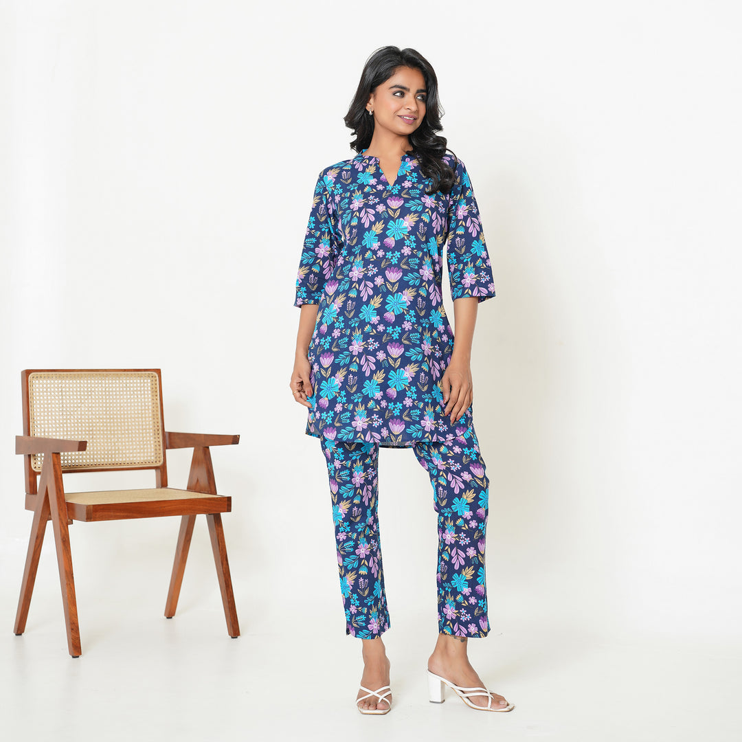 Women's Cotton Co ord Set- Blue Lush