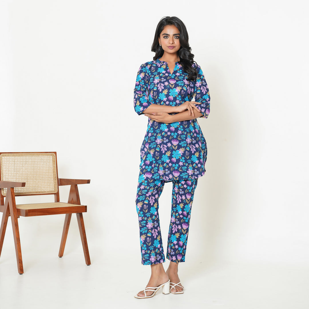 Women's Cotton Co ord Set- Blue Lush