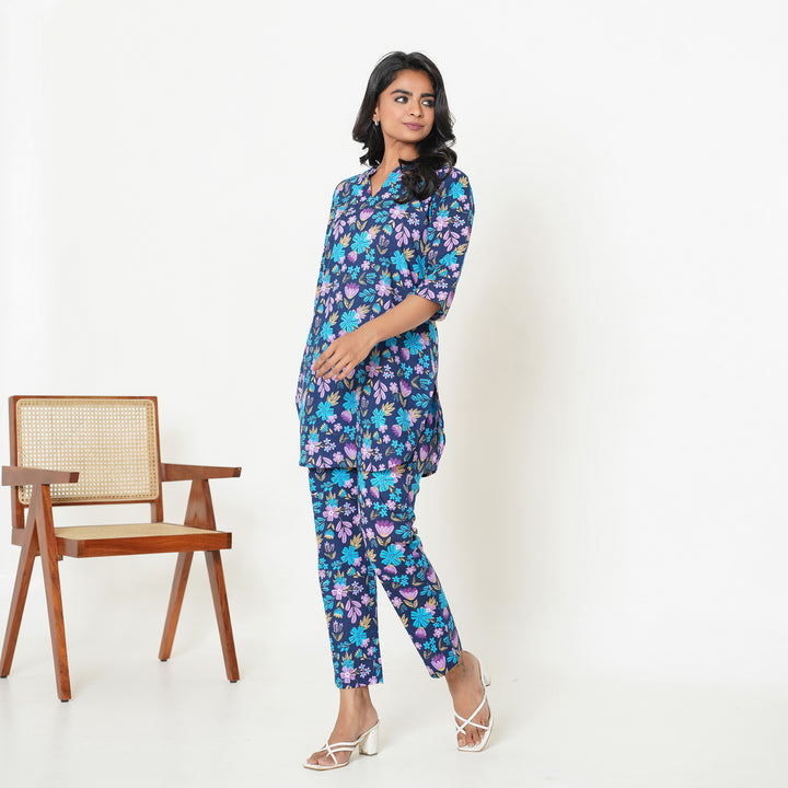 Women's Cotton Co ord Set- Blue Lush