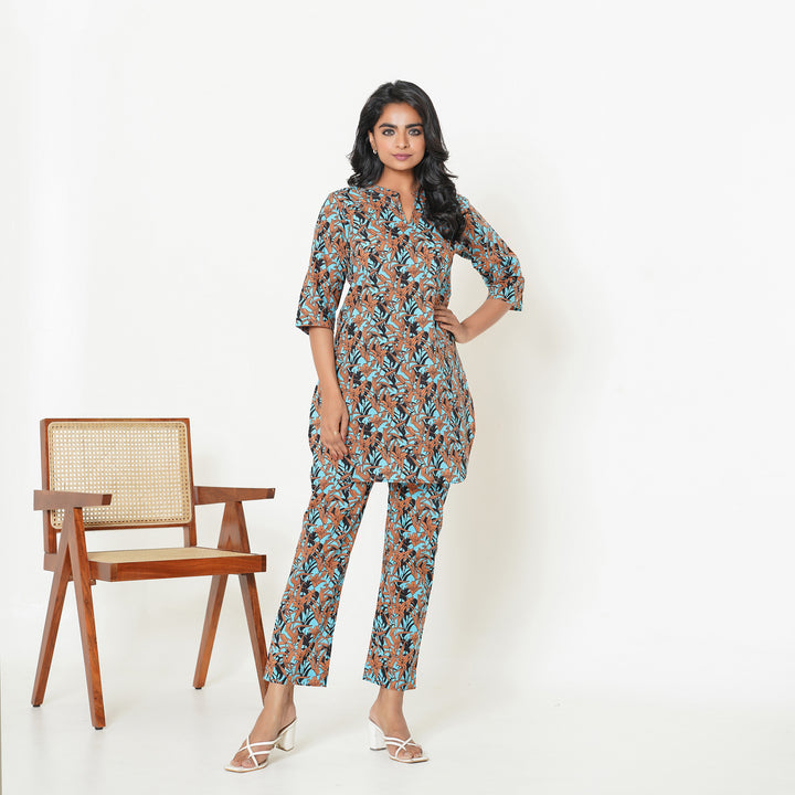 Women's Cotton Co ord Set- Floral Cascade on Black