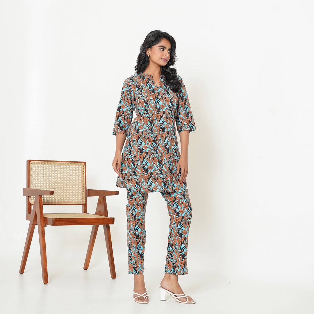 Women's Cotton Co ord Set- Floral Cascade on Black