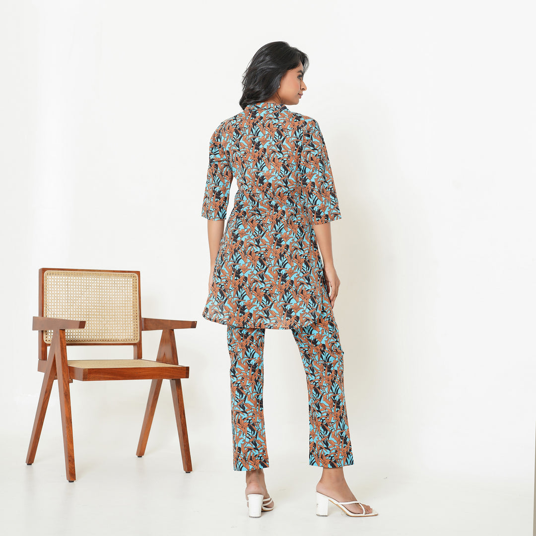 Women's Cotton Co ord Set- Floral Cascade on Black