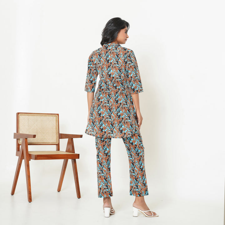 Women's Cotton Co ord Set- Floral Cascade on Black