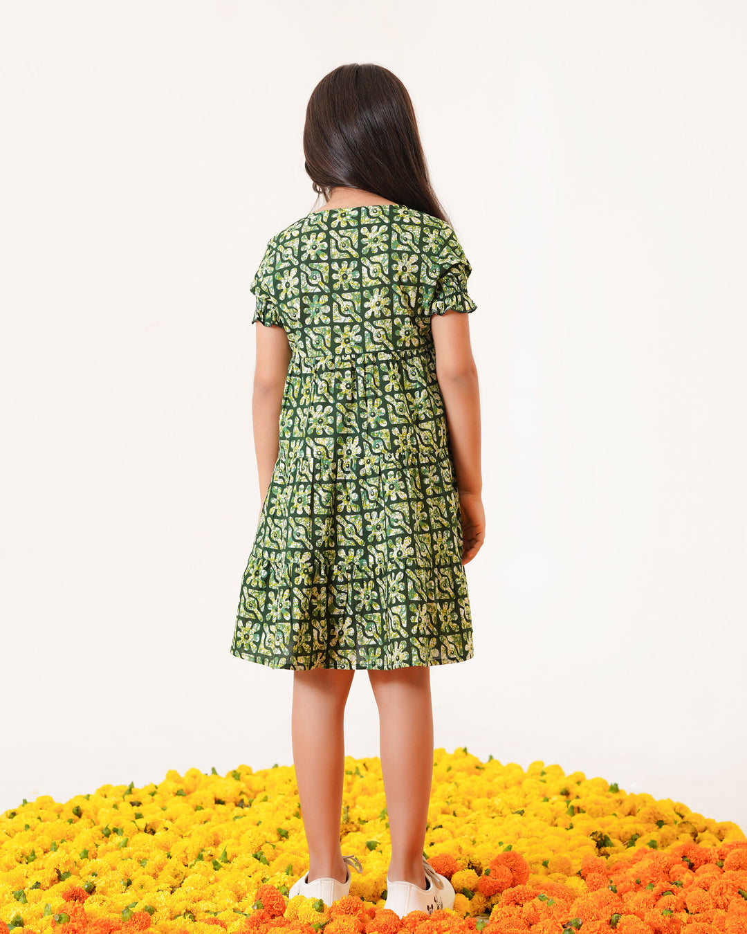 Spring Lattice Printed Girl's Cotton Dress