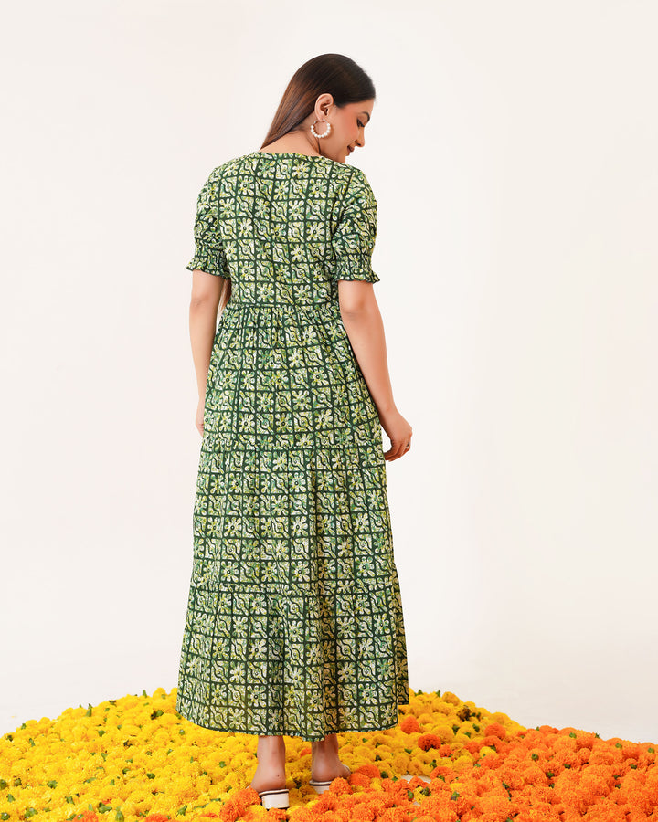 Spring Lattice Cotton Dress with Pockets